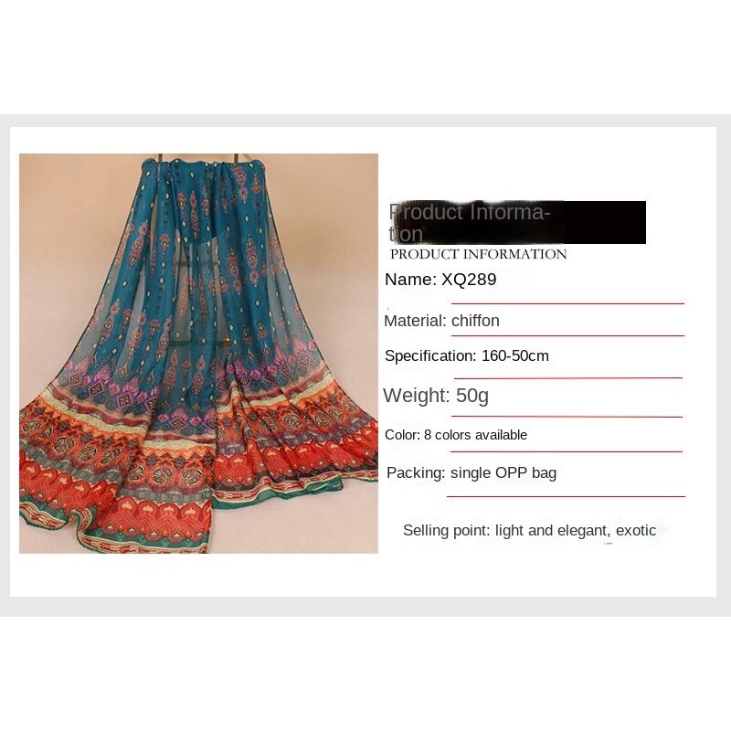 Khăn Choàng Lụa Chiffon Mỏng Thoáng Khí Phong Cách Ấn Độ Mới