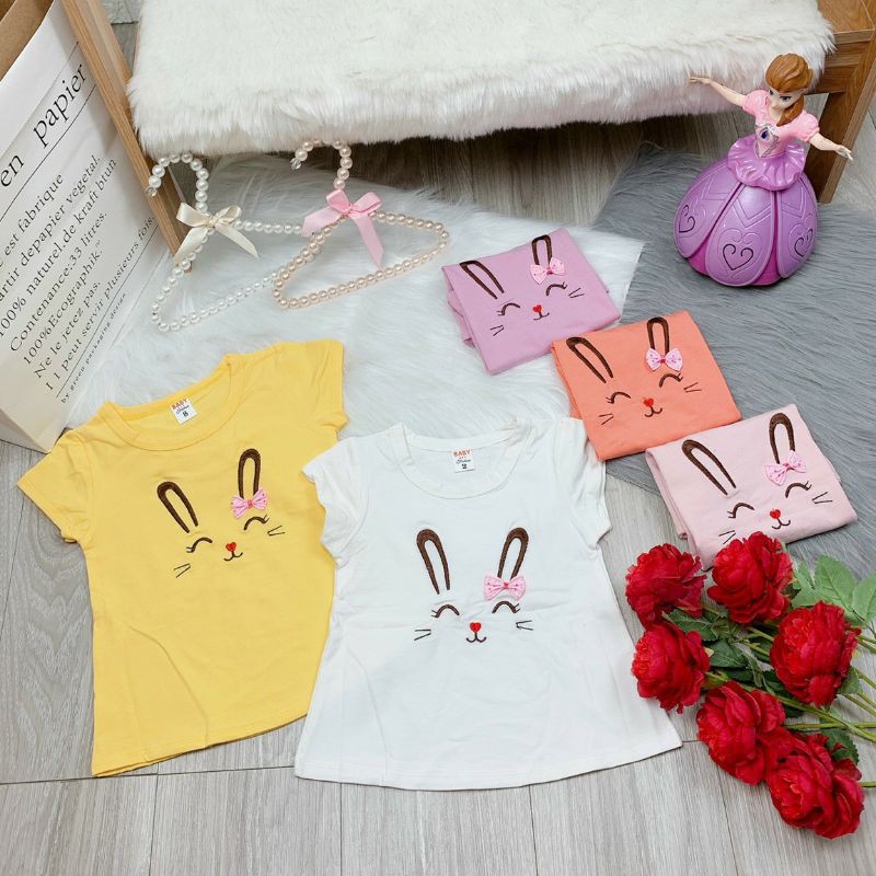 ÁO COTTON THÊU HÌNH NGHỘ NGHĨNH CHO BÉ GÁI SZ 8-18 KG.