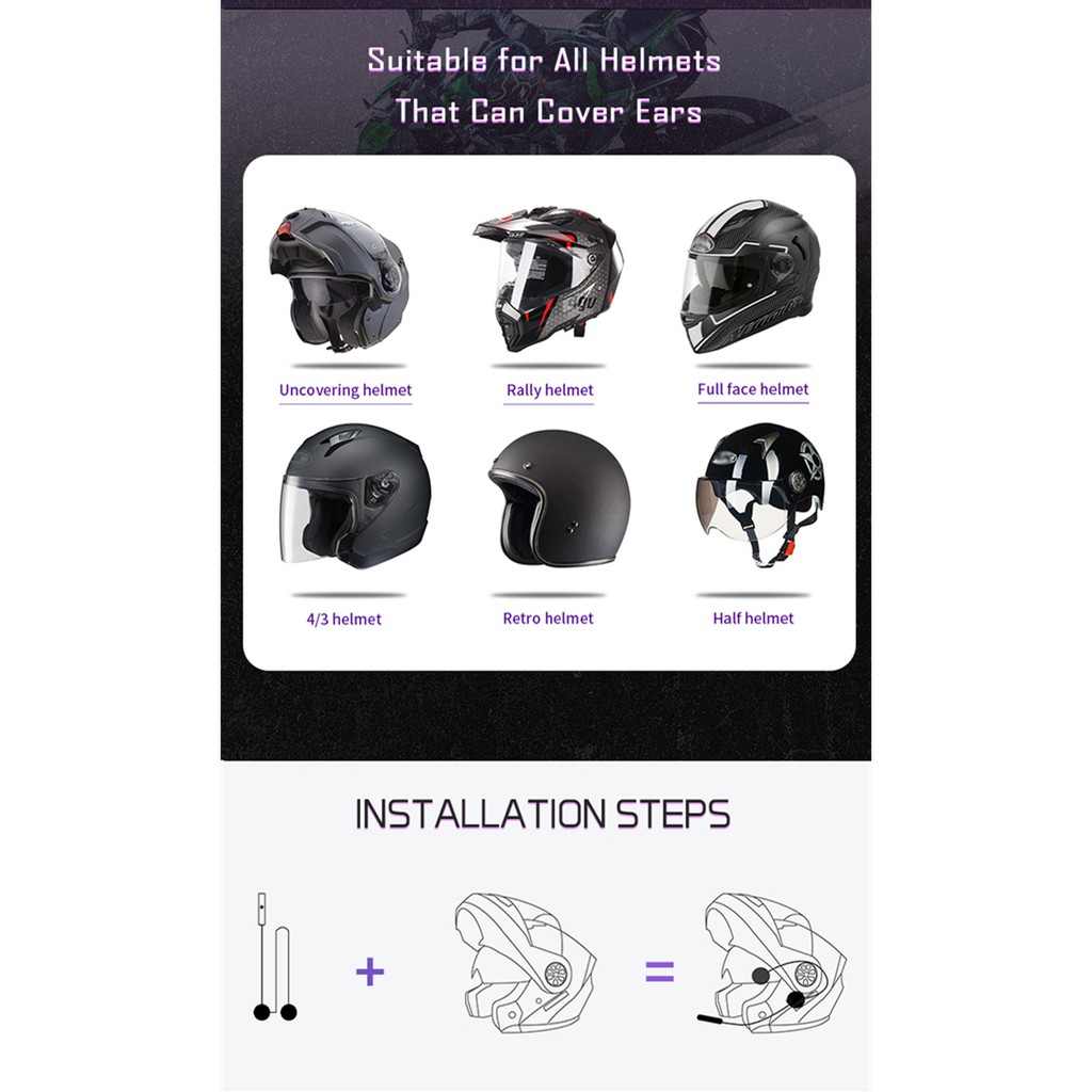 Tai nghe bluetooth 5.0 mũ bảo hiểm Voiture chống nước, phù hợp cho tất cả các dòng mũ FullFace và 3/4