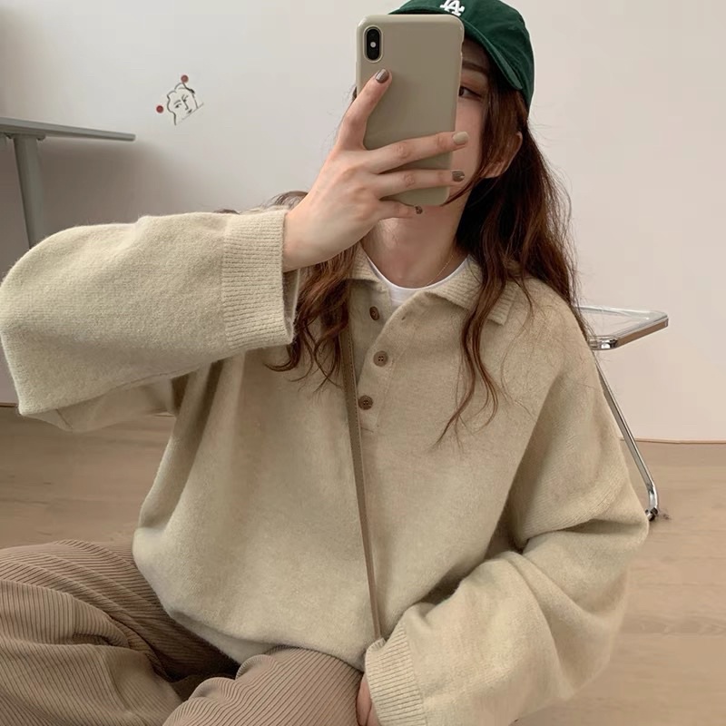 Áo len Polo Nữ ulzzang dáng rộng