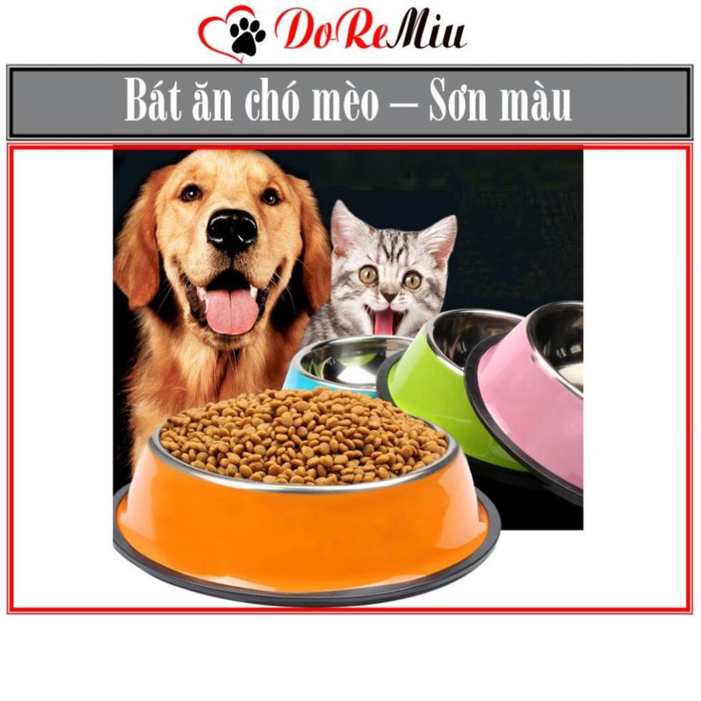 CTVD- Bát ăn chó mèo bằng inox SƠN MÀU (bảo hành 12 tháng gỉ sét hoàn tiền 100%) có đế cao su