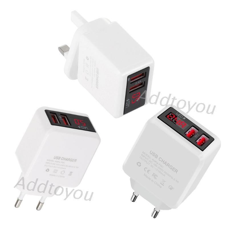 Củ Sạc Nhanh 2.4a Eu / Us / Uk Có Đèn Led Hiển Thị