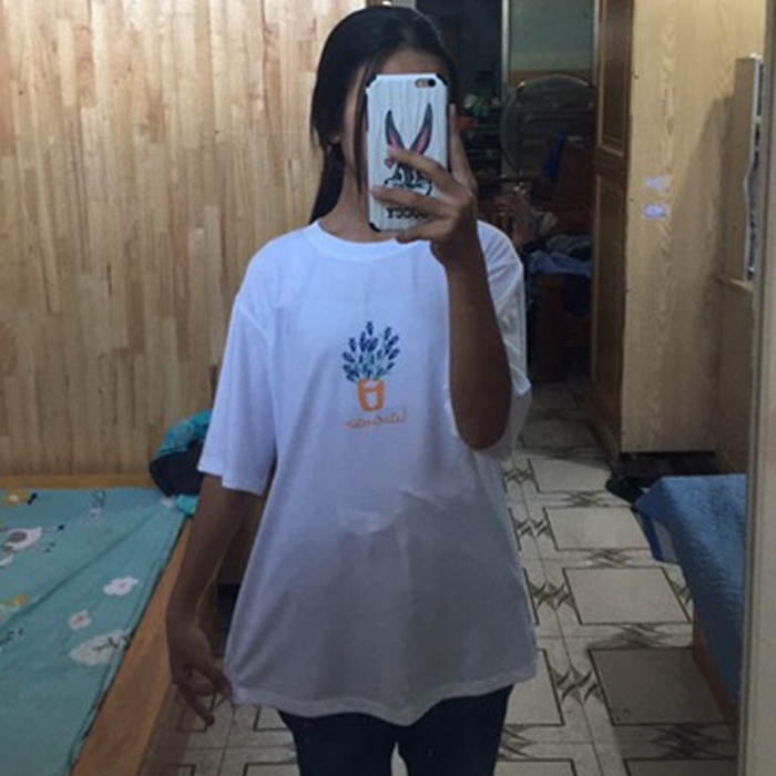 Follow Shop Săn Deal Hot Ngày 11/11 Áo Thun Nữ Tay Lỡ Unisex Màu Trắng In Họa Tiết Chậu Bông Hoa