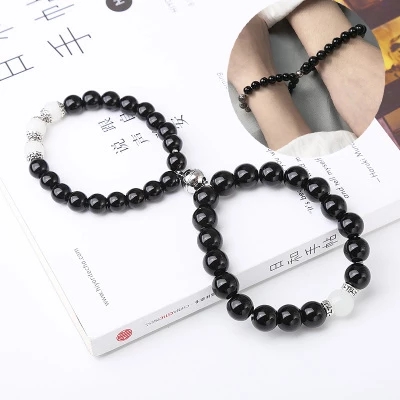 2Pcs/Set Magnetic Obsidian Beaded Bracelets/ Classic Couples Distance Bracelet/ Fashion Friendship Jewelry Gift