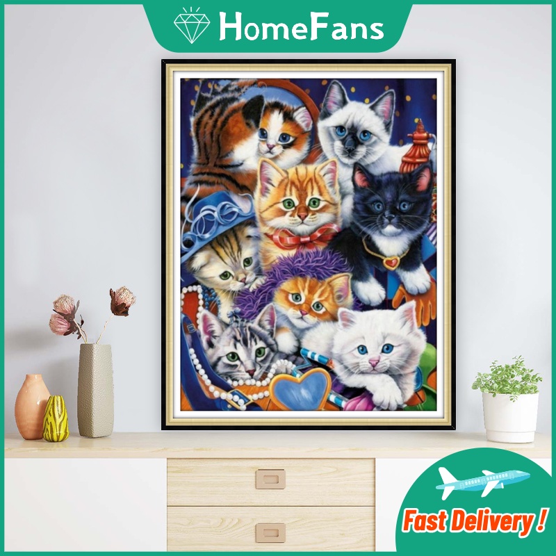 Bộ Tranh Đính Đá 5D Tự Làm Hình Mèo Con 40x50cm Trang Trí Nhà Cửa