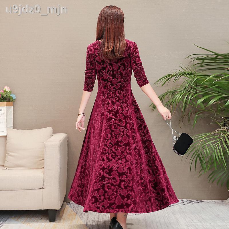 Gold velvet V-neck dress 2020 spring new style long skirt embossed sleeves women s temperament slim fit | BigBuy360 - bigbuy360.vn