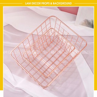 Giỏ sắt màu Rose Gold - Vàng đồng đựng mỹ phẩm