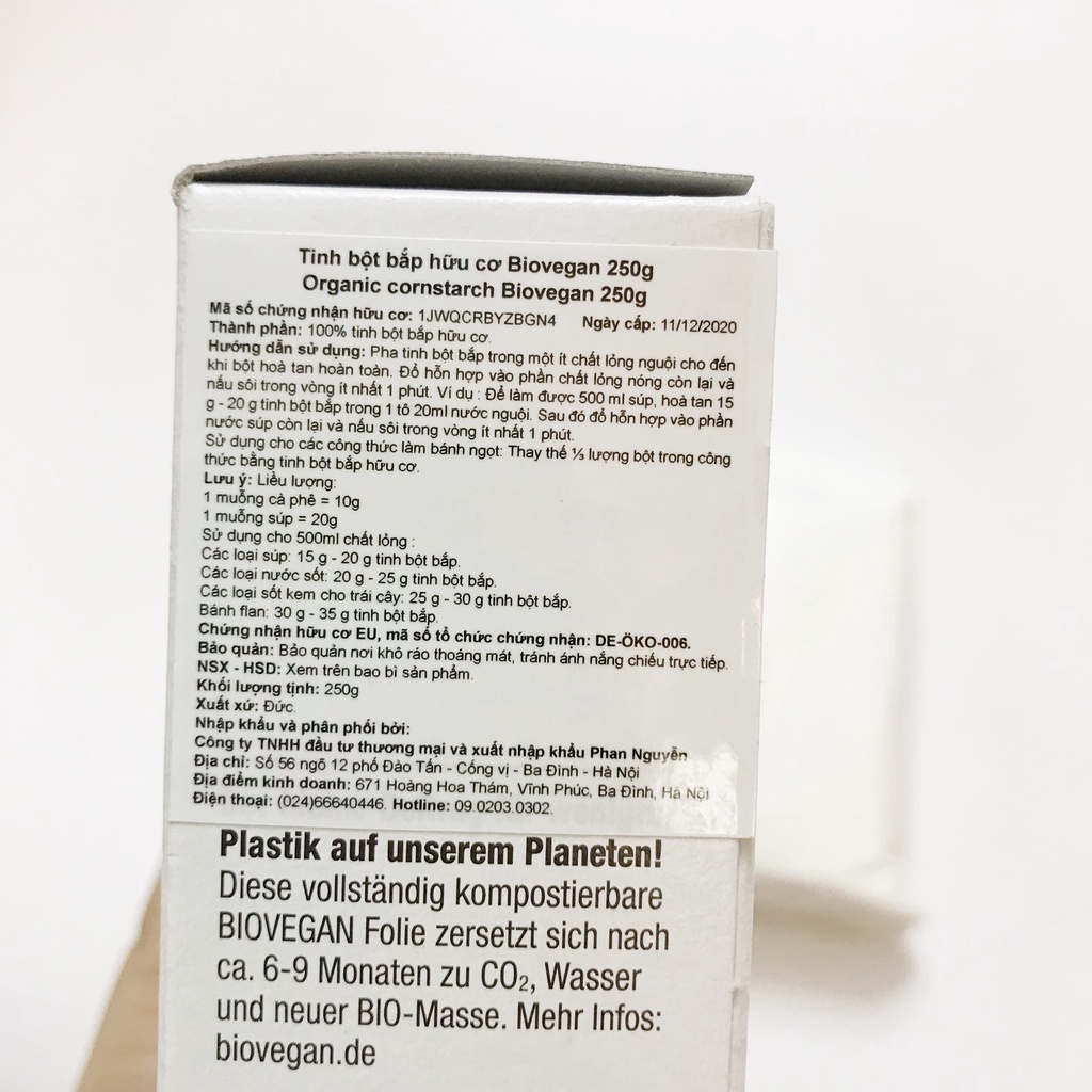 Tinh bột bắp hữu cơ Biovegan làm bánh, làm bữa phụ cho bé ăn dặm