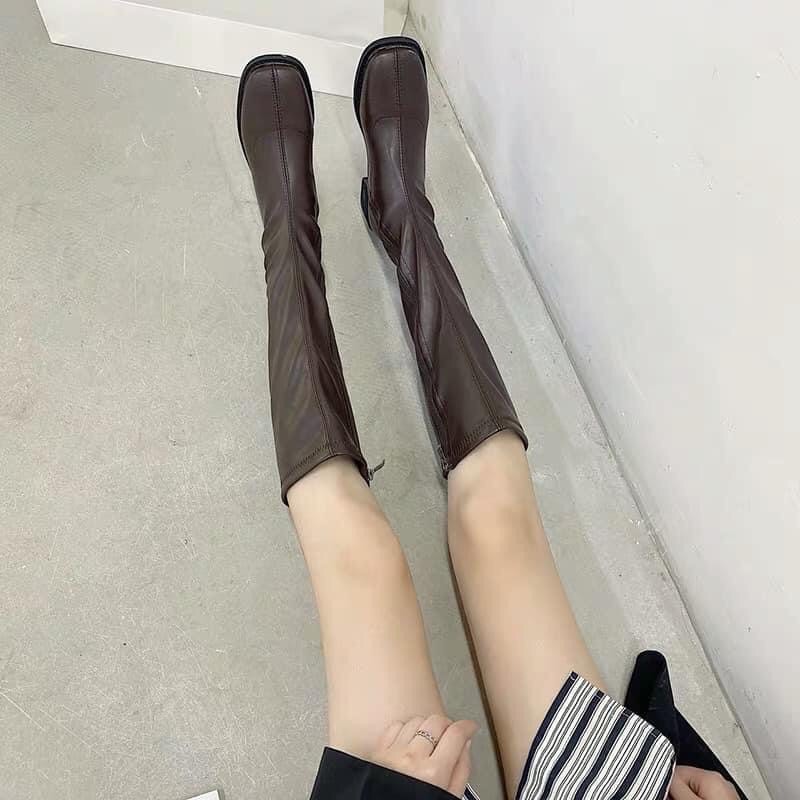 Boots đùi da mũi vuông (Hàng có sẵn)