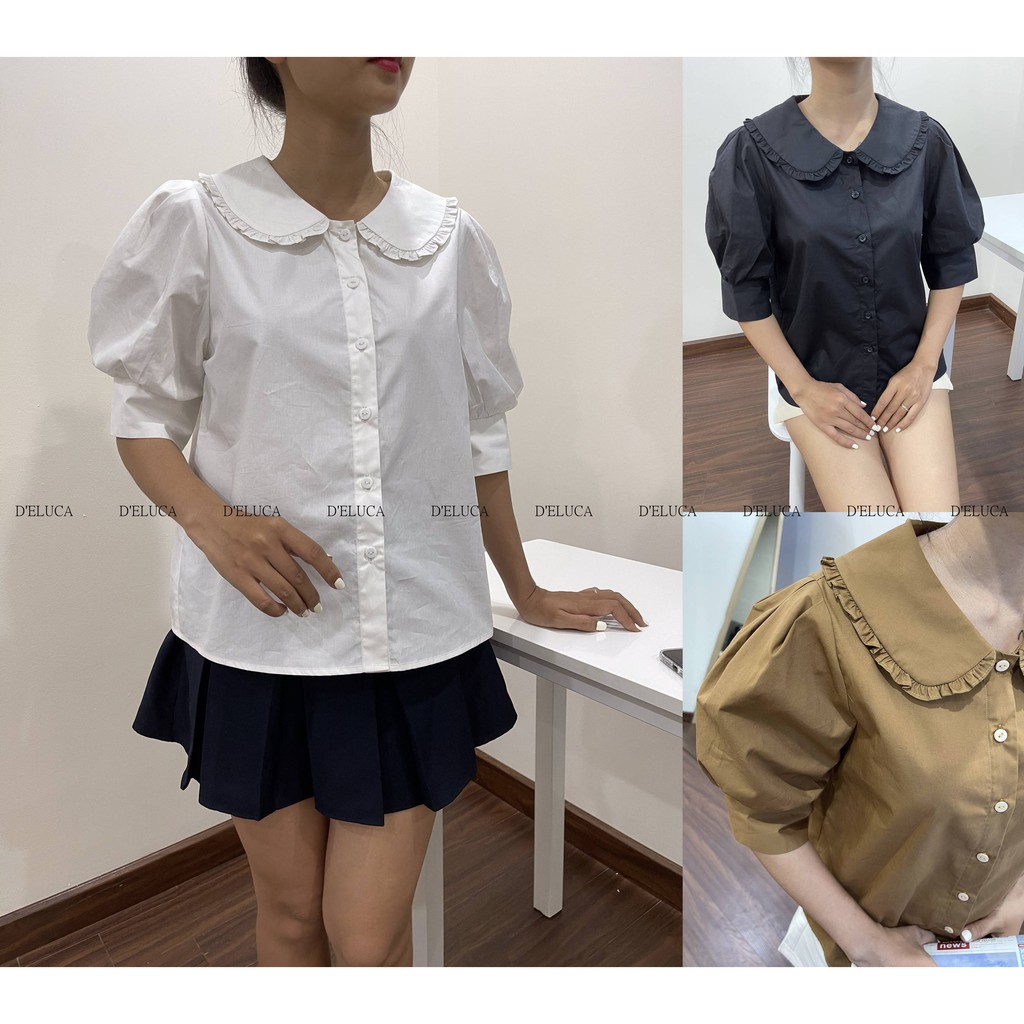 Áo Sơ-mi Nữ Tay Bồng Cổ Sen Bèo Chất Liệu Thô Nhật Cao Cấp
