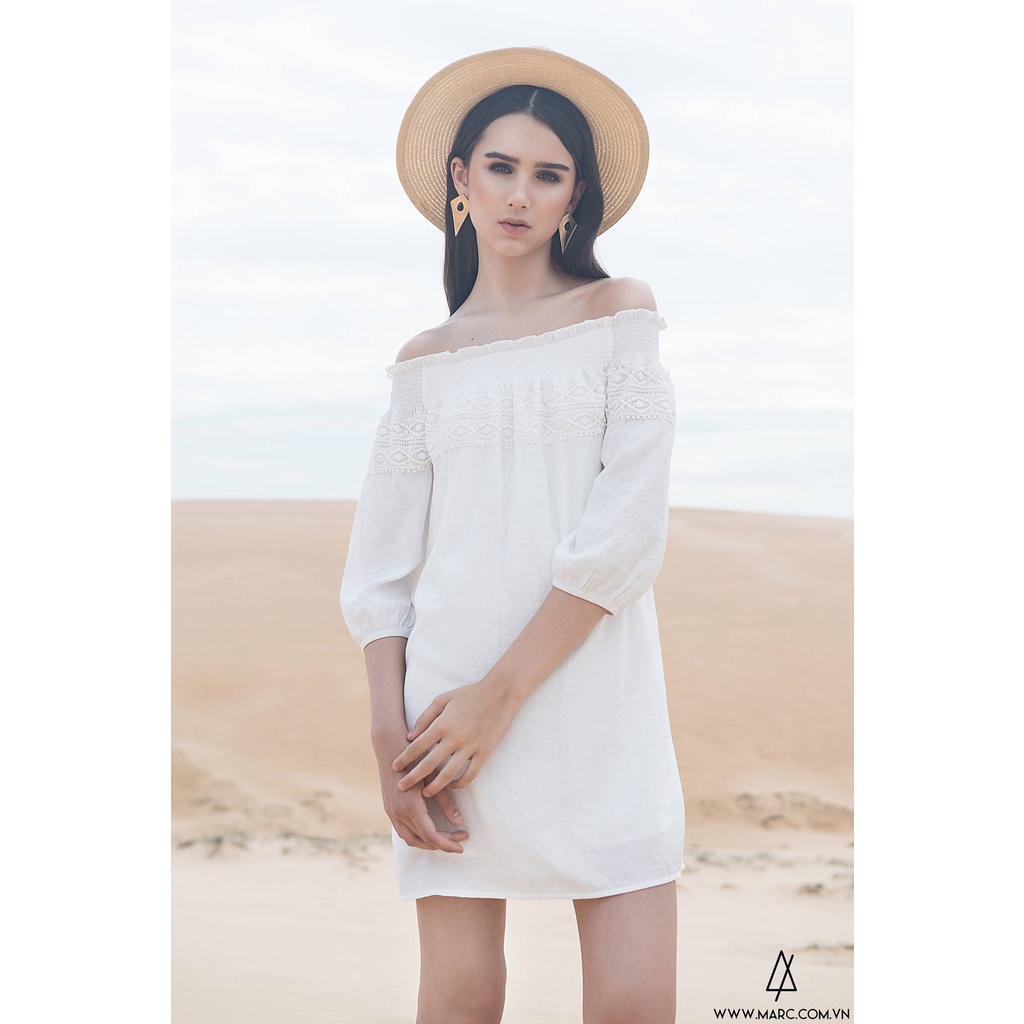 Đầm bẹt vai viền ren hoa Marc sz S
