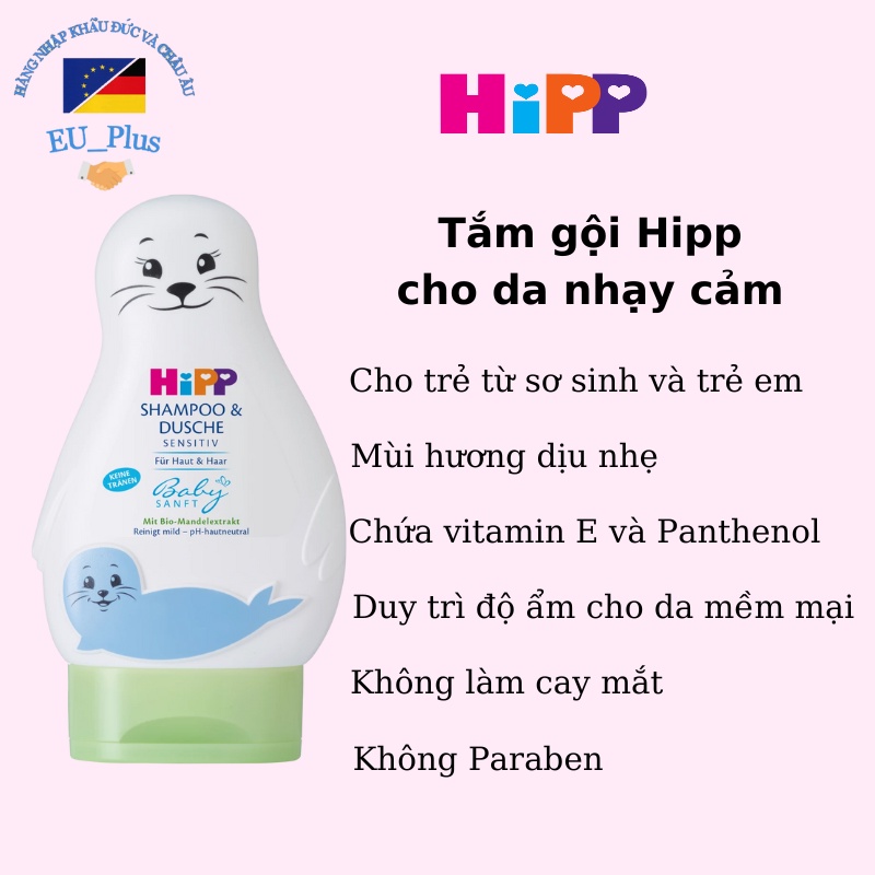 Sữa tắm gội cho bé HIPP Shampoo &amp; Dusche 200ml - Nội địa Đức cho trẻ sơ sinh