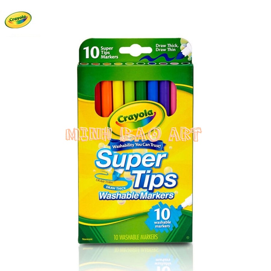 BỘ BÚT LÔNG CRAYOLA SUPERTIPS 10 MÀU (BÚT LÔNG NÉT MẢNH - NÉT ĐẬM, CÓ THỂ RỬA ĐƯỢC)