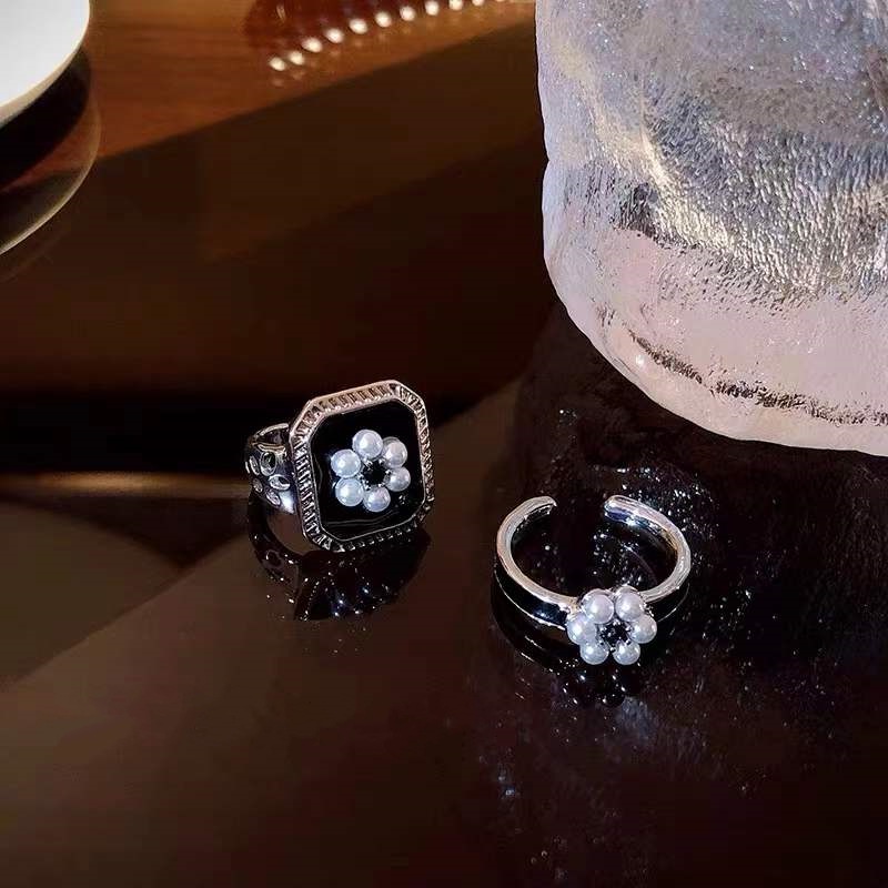 Nhẫn Hở Đính Ngọc Trai Và Hoa Cao Cấp Thiết Kế Cổ Điển Sang Trọng Cho Nữ