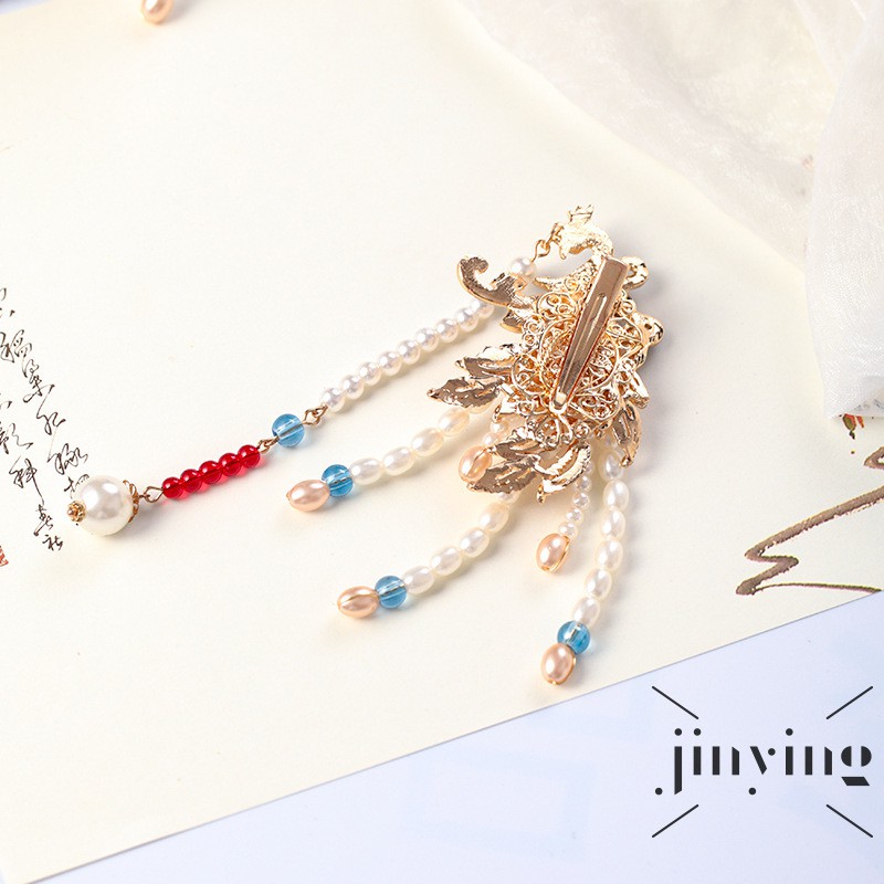 GETNOIVAS Kẹp Tóc Mỏ Vịt Đính Ngọc Trai Phối Tua Rua Phong Cách Retro Trung Hoa