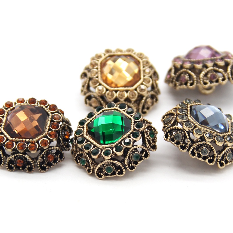 Bộ 6 Nút Áo Hình Vuông Đính Đá 16/22mm Phong Cách Retro