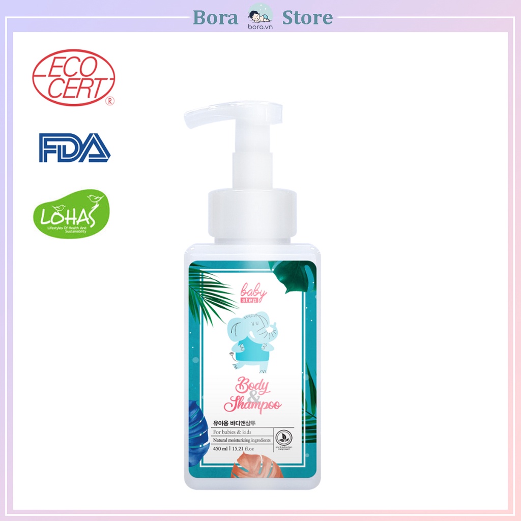 Sữa tắm gội toàn thân tạo bọt hữu cơ cao cấp cho bé Baby Step Hàn Quốc 450ml [Cam kết chính hãng]