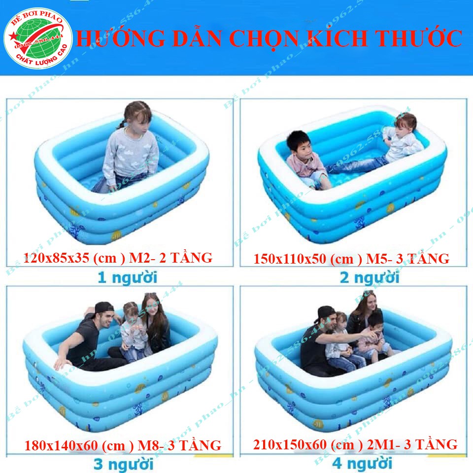 Bể bơi phao cho bé cỡ đại 2m1 - 3 tầng, bể bơi có đáy chống trơn tặng kèm bộ keo vá