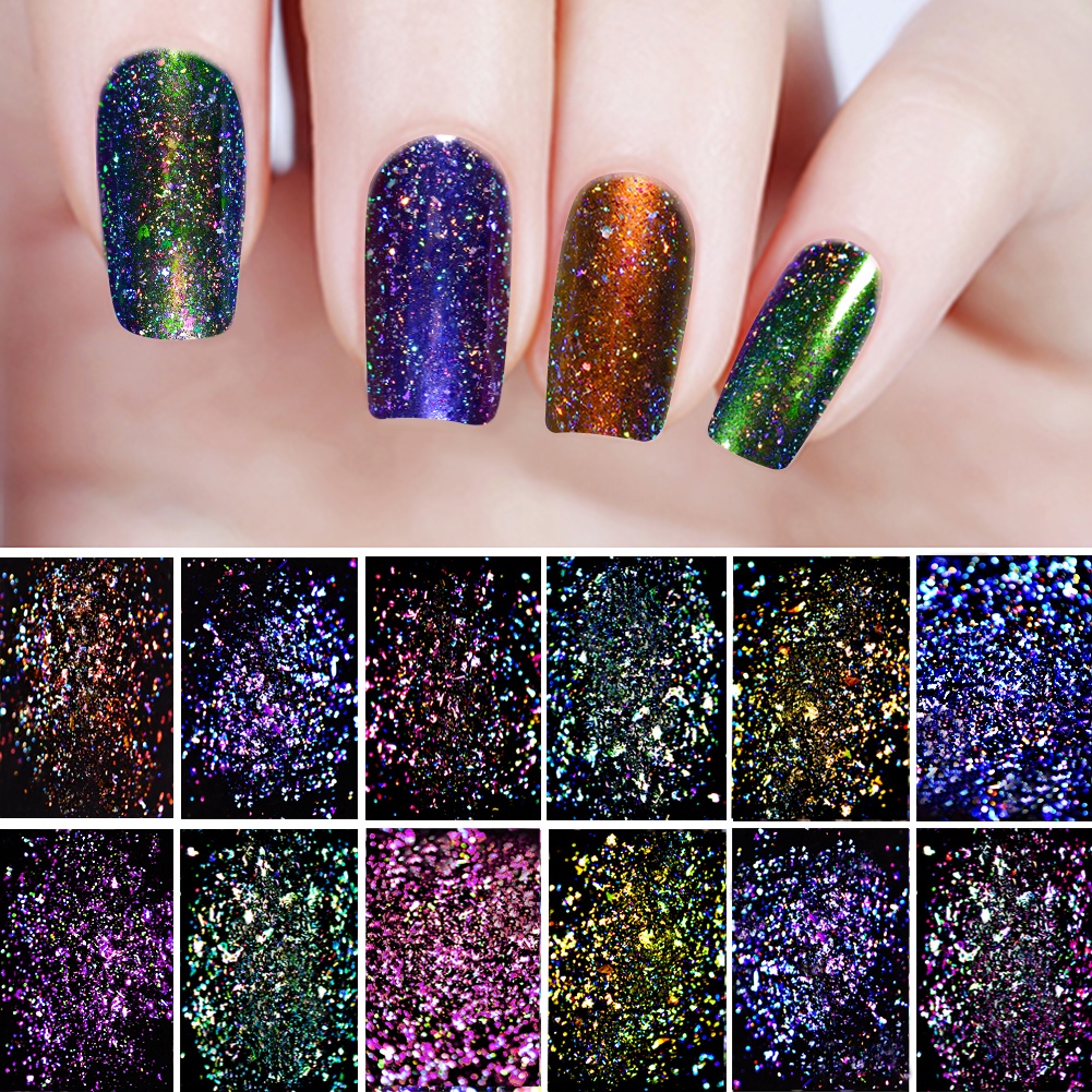 Bột Nhũ Kim Tuyến Trang Trí Móng Tay 12 Màu Sắc Tùy Chọn 0.1g