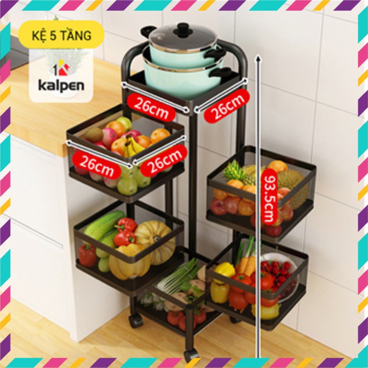 Kệ xoay đa năng bằng thép sơn tính điện thiết kế nhiều tầng có thể tháo rời dùng đựng hoa quả các chai lọ có bánh xe