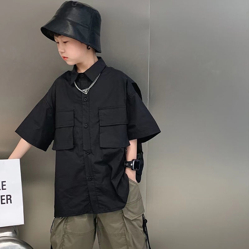 Áo Sơ Mi Ngắn Tay Họa Tiết Kẻ Sọc Thời Trang Mùa Hè Hàn Quốc Cho Bé Trai