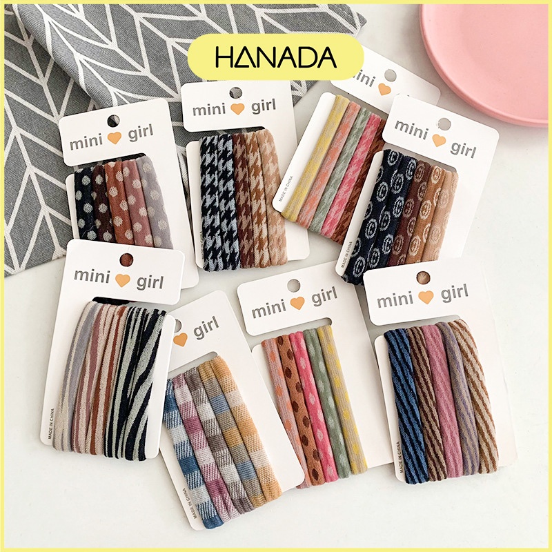 Set 5 Dây Cột Tóc Cao Su Đàn Hồi Dày Phong Cách Vintage Hanada K16-T013