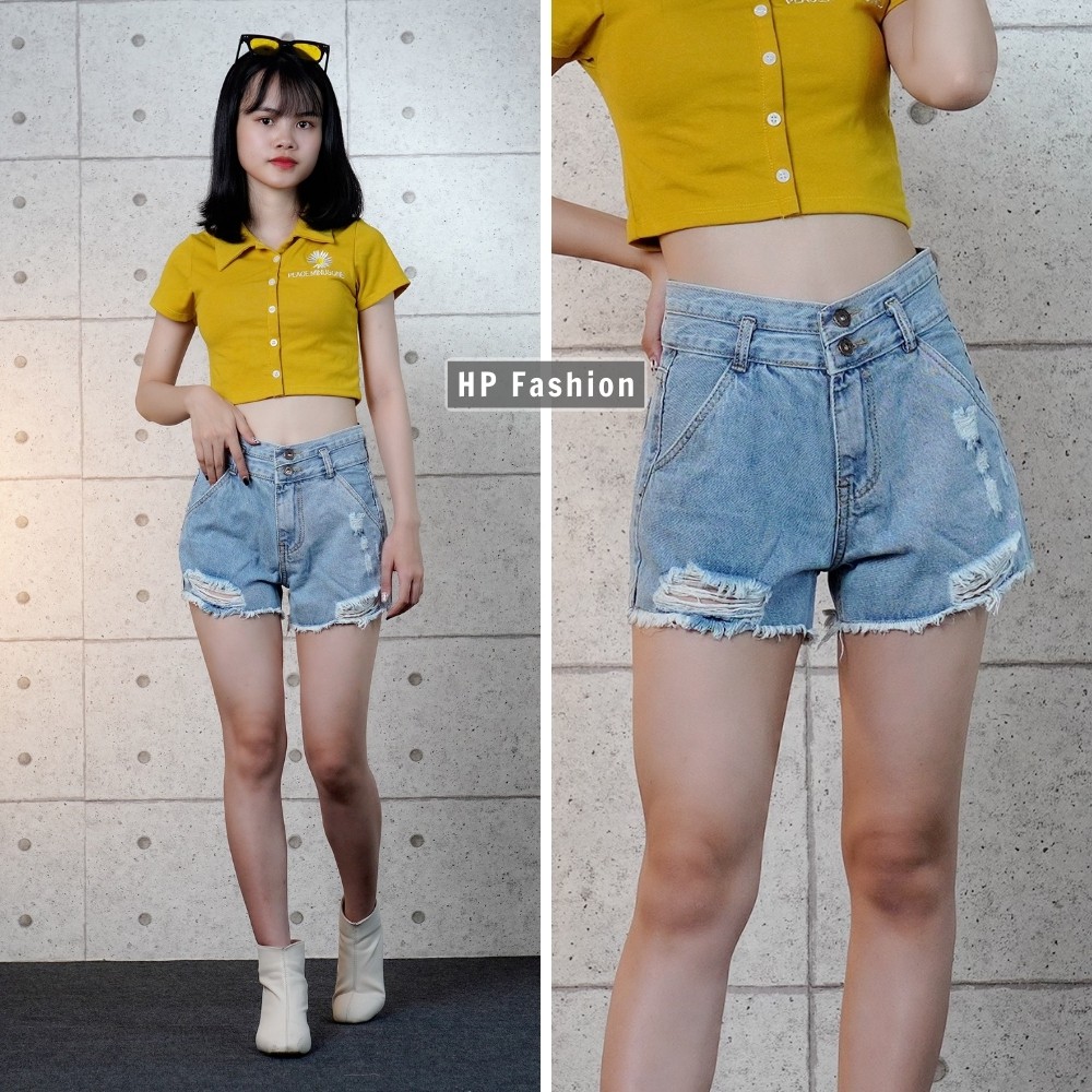 Quần short jean nữ ❤️ Quần đùi nữ rách lưng cao - QJ22