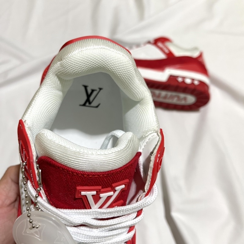 Giày thể thao nam nữ CT Louis vuitton LV trainer nam nữ trắng đỏ red cổ thấp lót hoa S Cấp mới full hộp