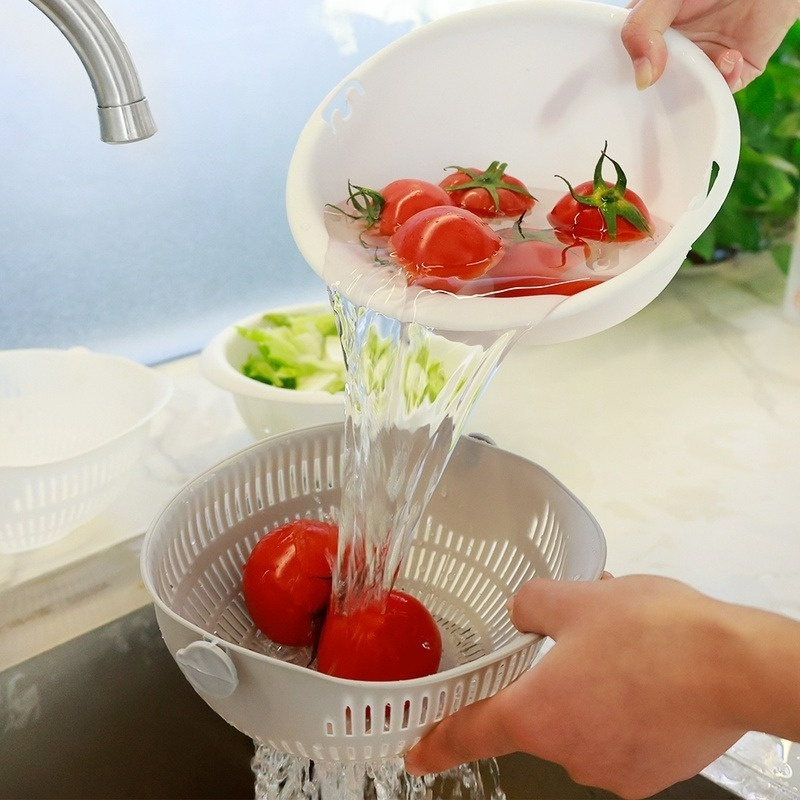 Rổ Nhựa Hai Lớp Rửa Rau Củ Quả Tiện Dụng Cho Nhà Bếp