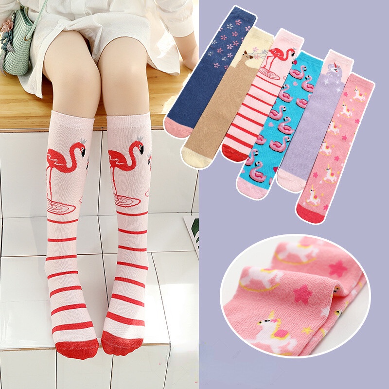 Vớ Cotton Họa Tiết Sọc Hoạt Hình Cho Bé Gái