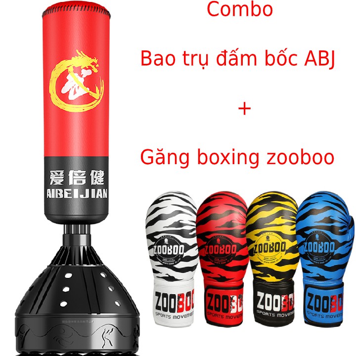 Combo Bao Cát Đấm Bốc Tự Đứng ABJ + Găng đấm bốc boxing Zooboo - Thế hệ dụng cụ tập đấm bốc mới nhất hiện nay