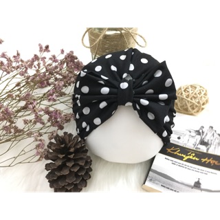 MŨ TURBAN CHẤM BI ĐEN TRẮNG