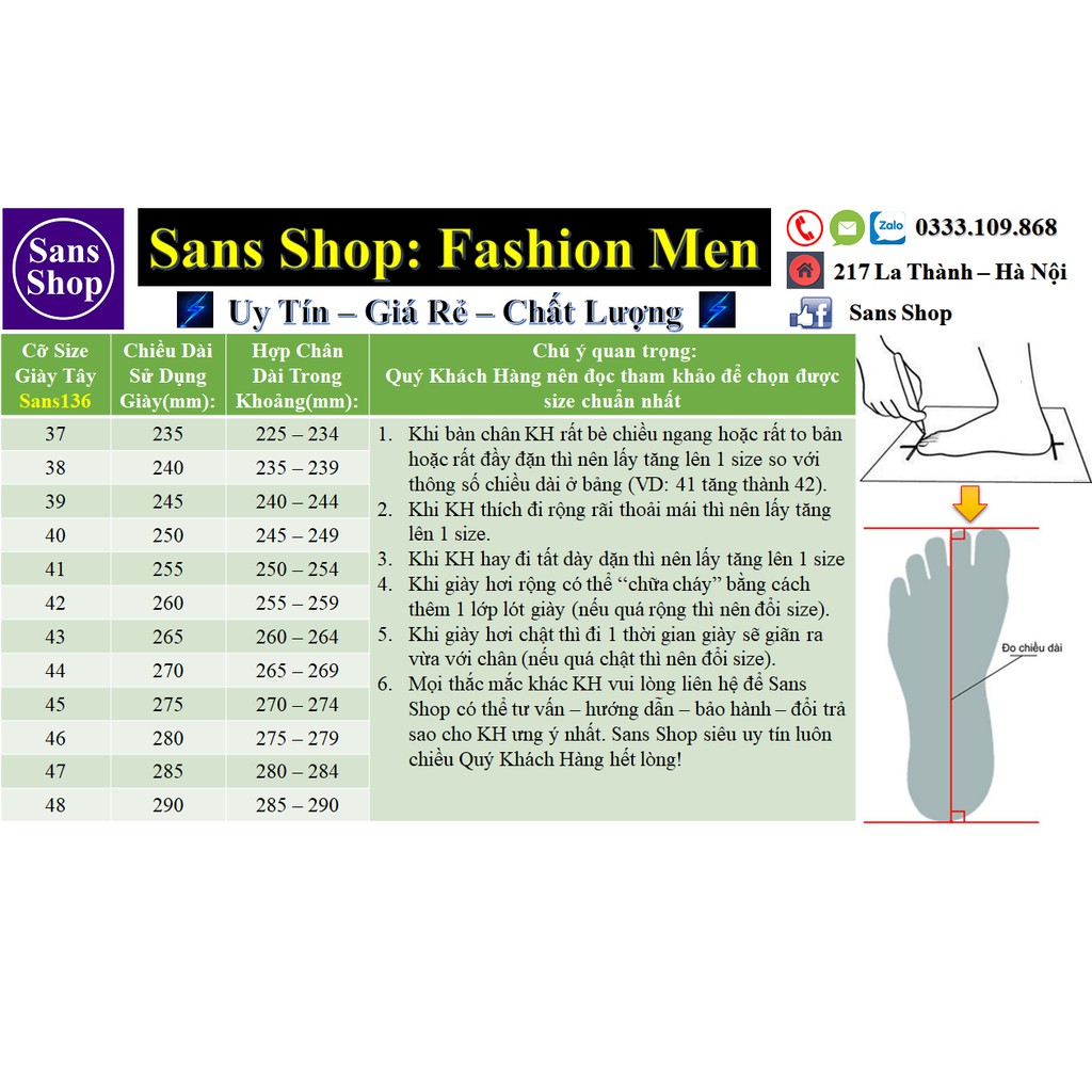 Giày da nam cao cấp buộc dây giày nam công sở giá rẻ Sans Shop Sans136