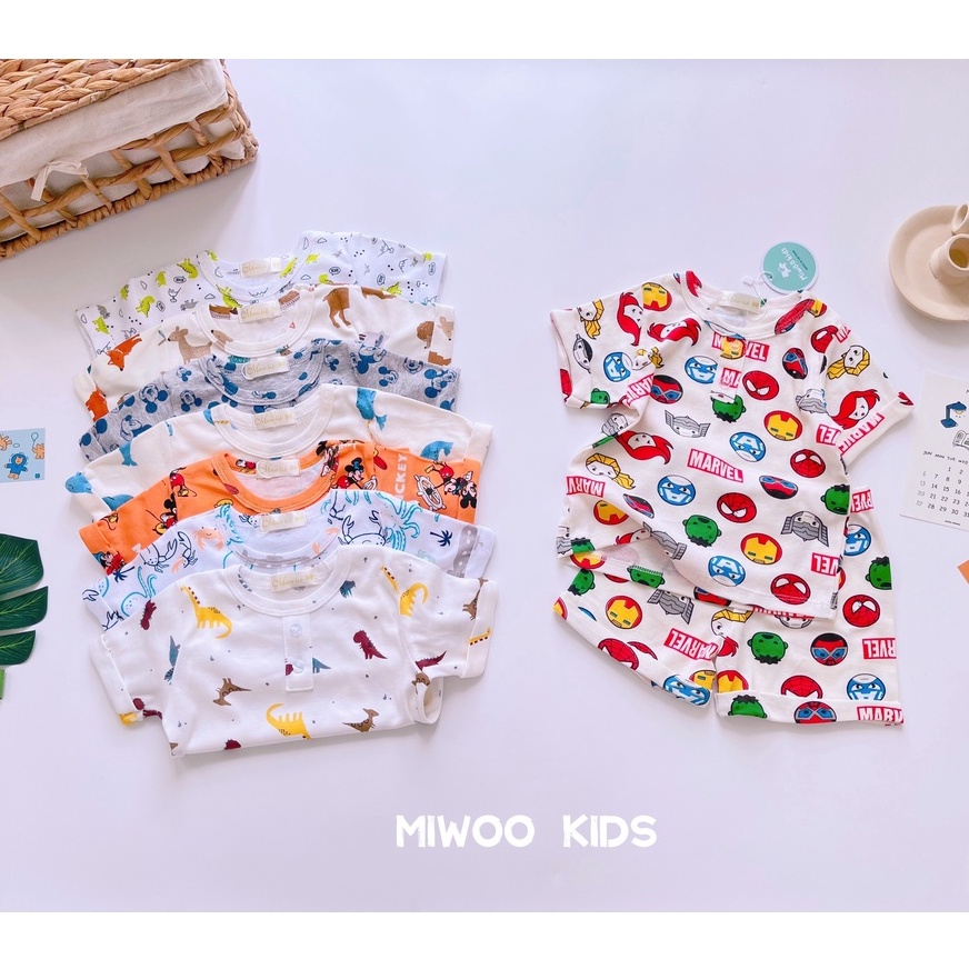 Đồ Bộ Bé Trai Thun Cotton Bozip Áo Cọc Tay Quần Đùi Lật Lai [ Size 8-20kg ]