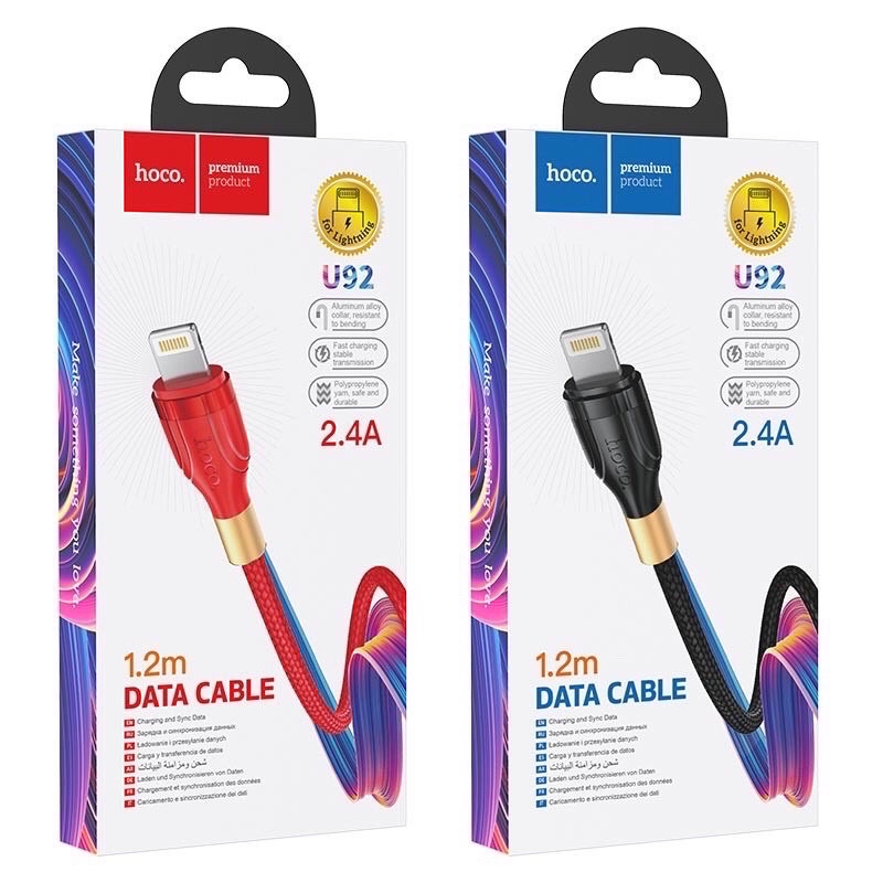 cáp sạc chân lightning 2,4A- cáp sạc hoco u92 dùng tương thích với các dòng iPhone từ 5s đến 11 promax