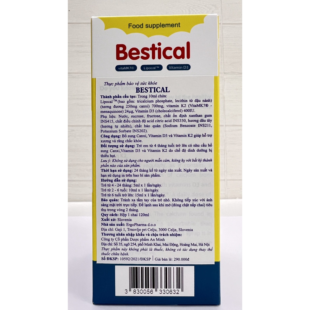 Siro Bestical bổ sung calci vitamin d3.vitamin k2 giúp bé phát triển chiều cao,xương răng chắc khỏe.chai 120ml