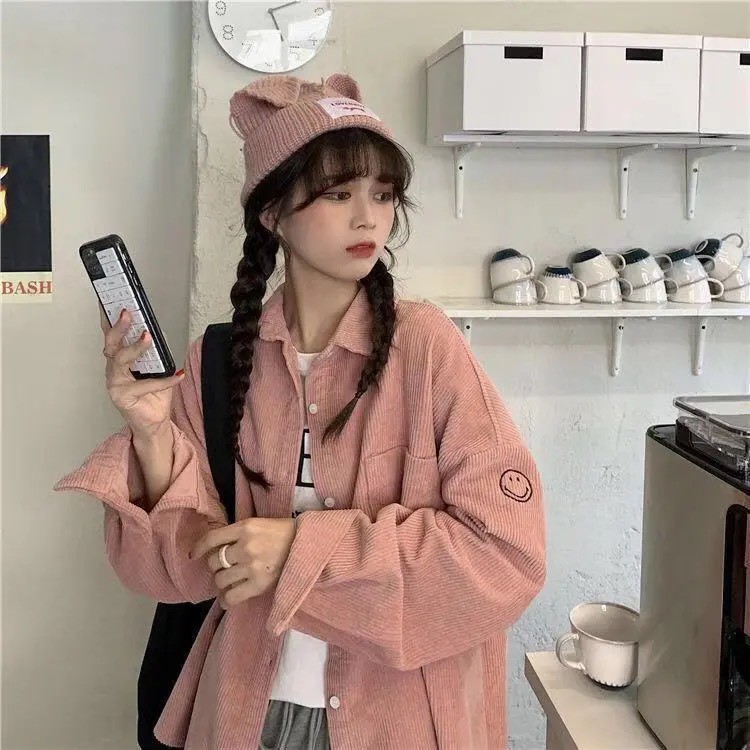 Áo Khoác Sơ Mi Nhung Tay In Mặt Cười Túi Trước Form Rộng Đẹp - Shop3nunisex