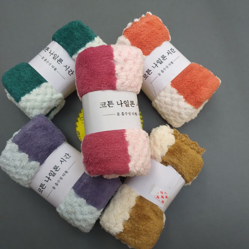 Khăn mặt lông cừu mềm êm thấm hút hoạ tiết HẠT GẠO KẺ SỌC KT 30x50cm