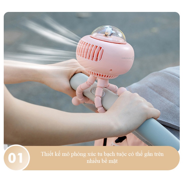 Quạt mini tích điện không cánh- Quạt tích điện chân bạch tuộc,  kẹp bàn, kẹp cũi tiện lợi Pin 3600mAh