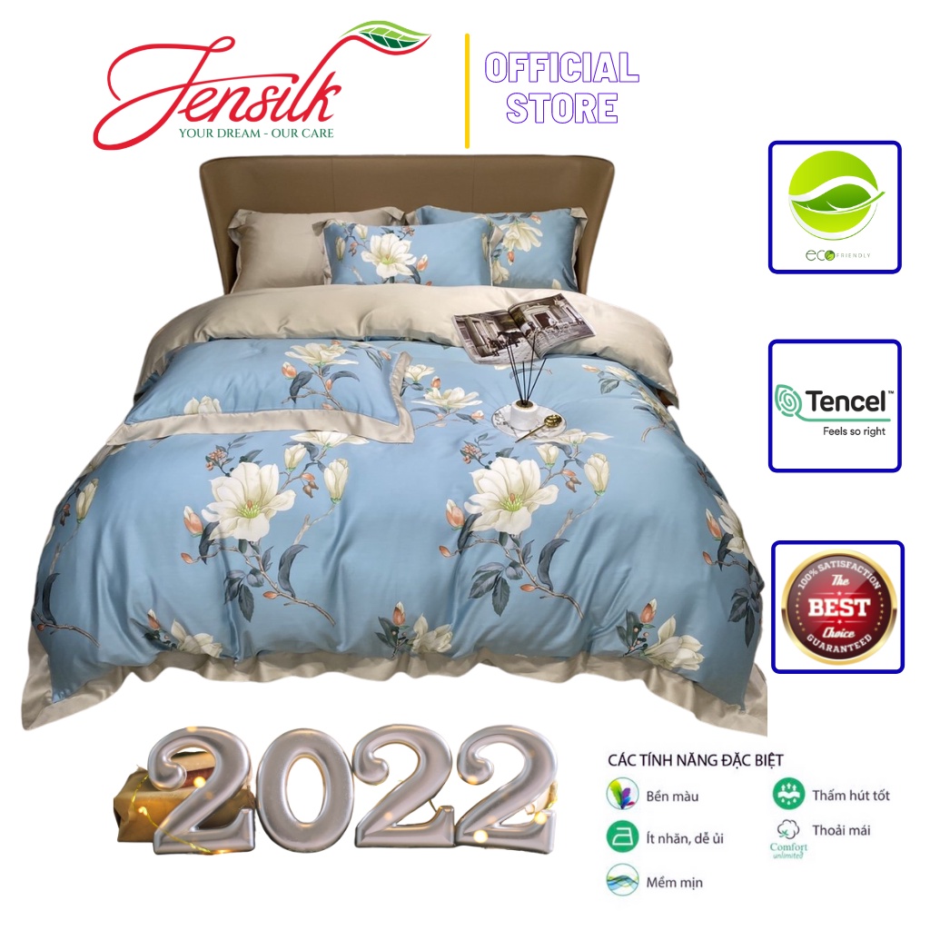 Bộ chăn ga gối Mẫu thiết kế mới 2022 lụa Tencel 100S họa tiết Hoa lá cách điệu ,mềm mịn,sang trọng- LUX43