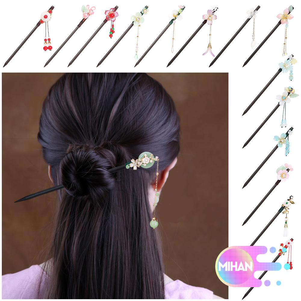 Trâm cài tóc bằng gỗ mun phối tua rua thời trang cổ điển cho nữ