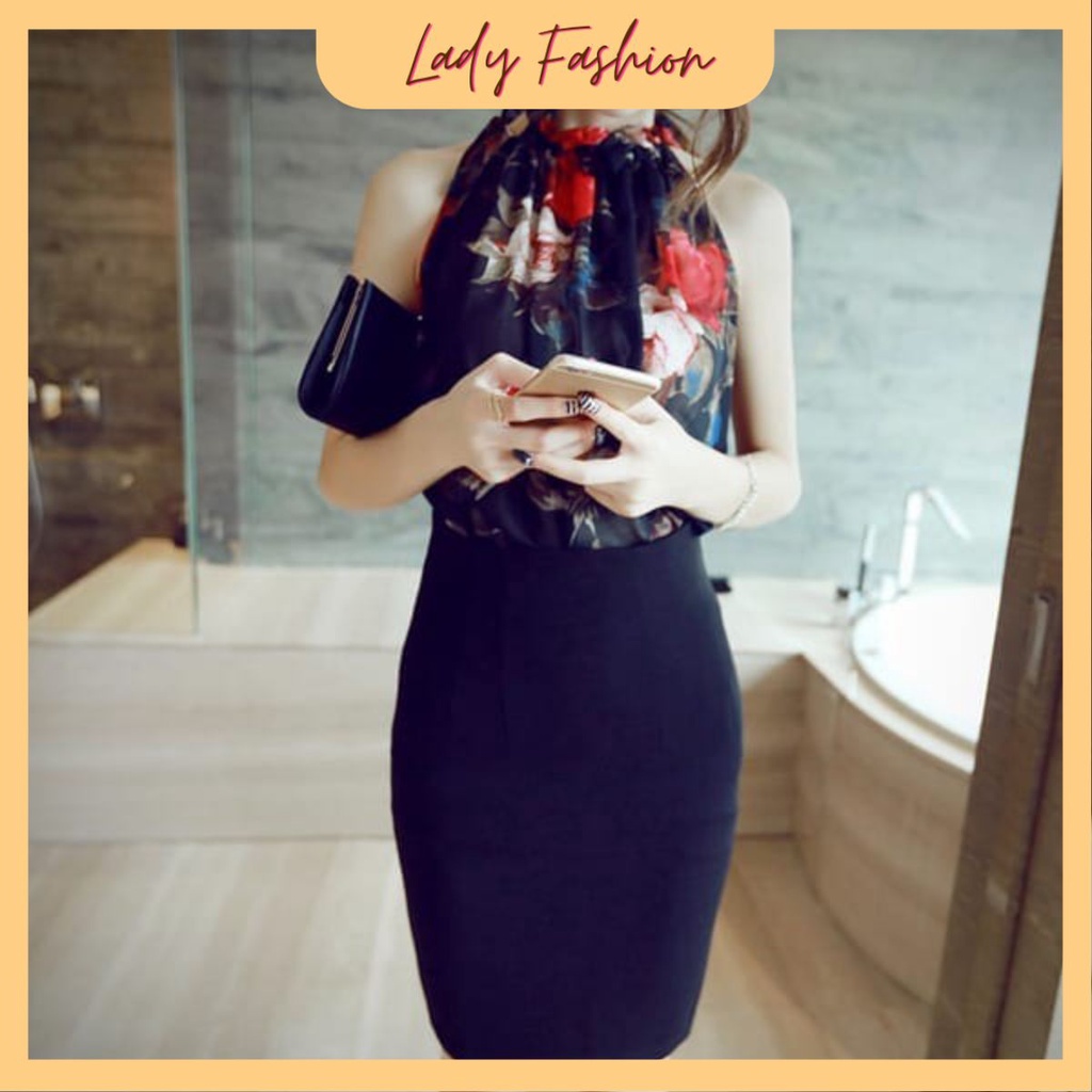 Set chân váy ôm áo hoa phong cách Hàn-SET01