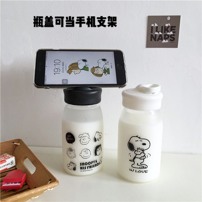 Bình Nước Thủy Tinh In Hình Chú Chó Snoopy Dễ Thương Phong Cách Hàn Quốc