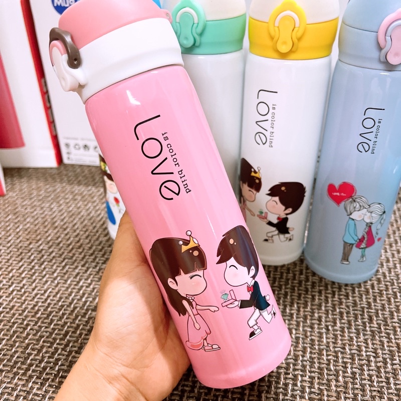 Bình giữ nhiệt inox304 nắp bật hoạ tiết dễ thương dung tích 500ml
