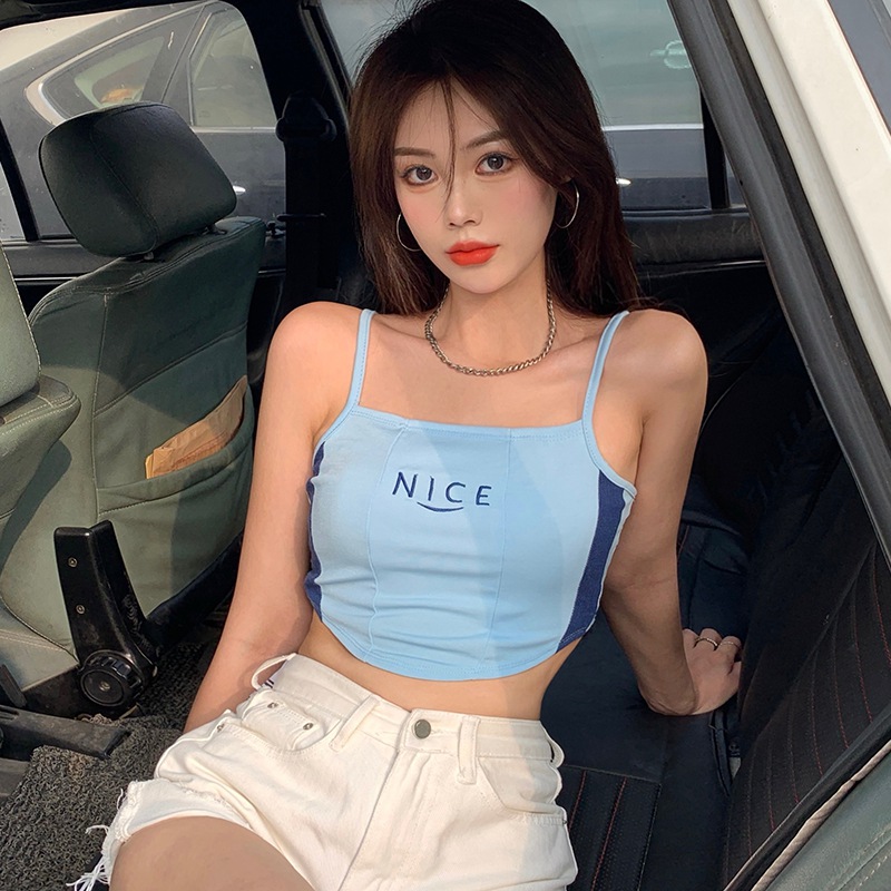 Áo lửng hai dây phối họa tiết chữ cái thời trang gợi cảm cho nữ