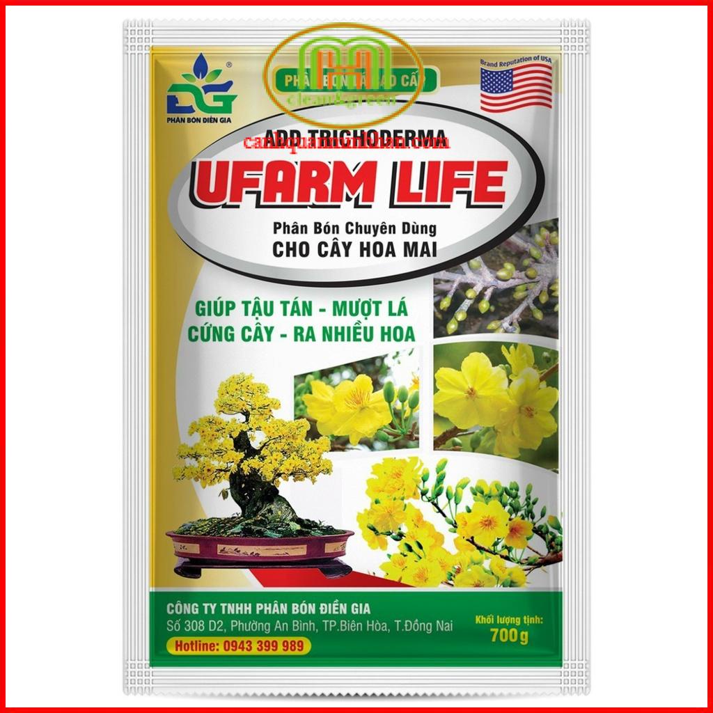 Phân bón Mai Vàng dạng hữu cơ 700gr giúp tậu tán, mượt lá, cứng cây, ra hoa nhiều.