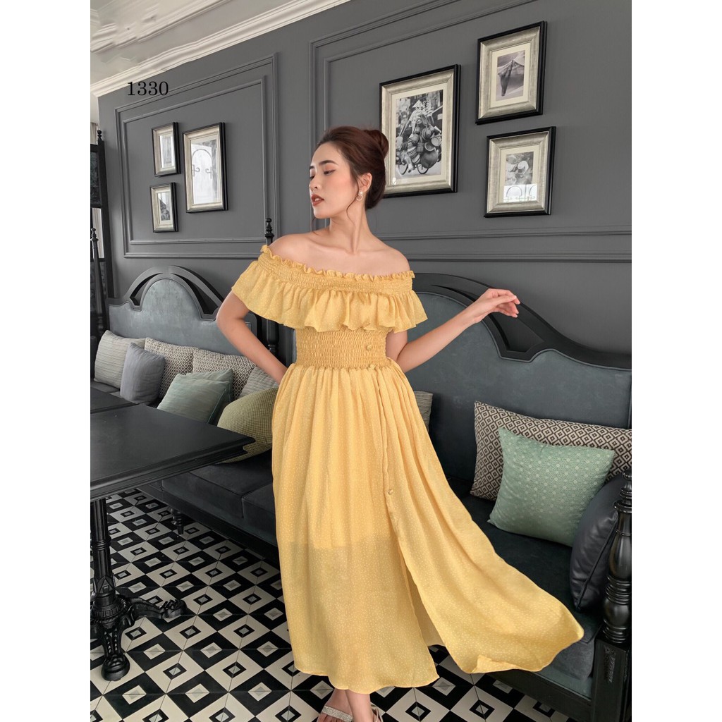 Váy vàng trễ vai chấm bi siêu xinh EC-maidieuhuyen C3 1330 | BigBuy360 - bigbuy360.vn