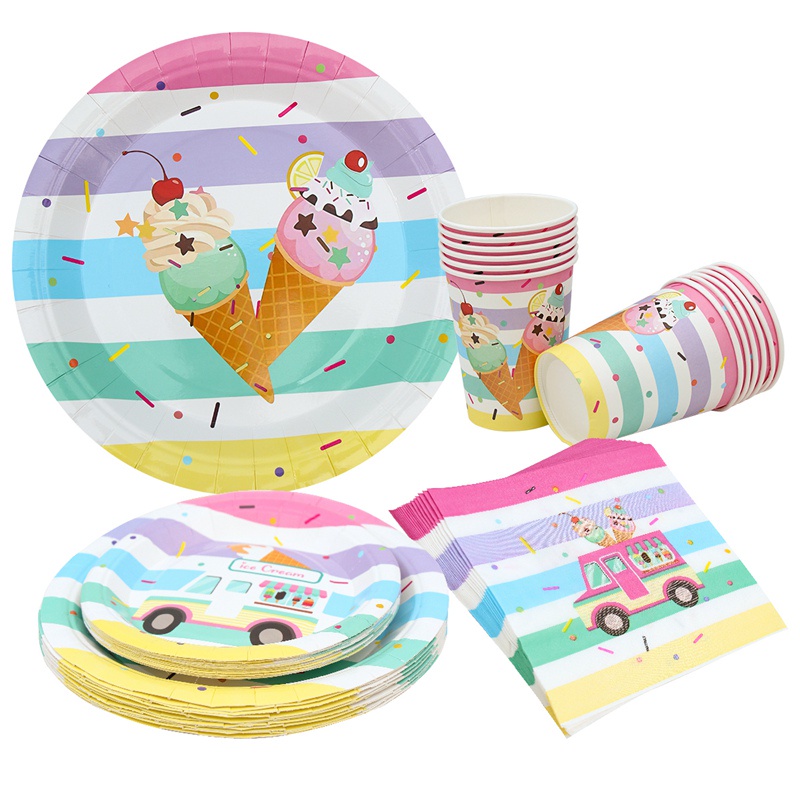 Bộ Phụ Kiện Trang Trí Tiệc Sinh Nhật Bằng Giấy In Hình Cây Kem