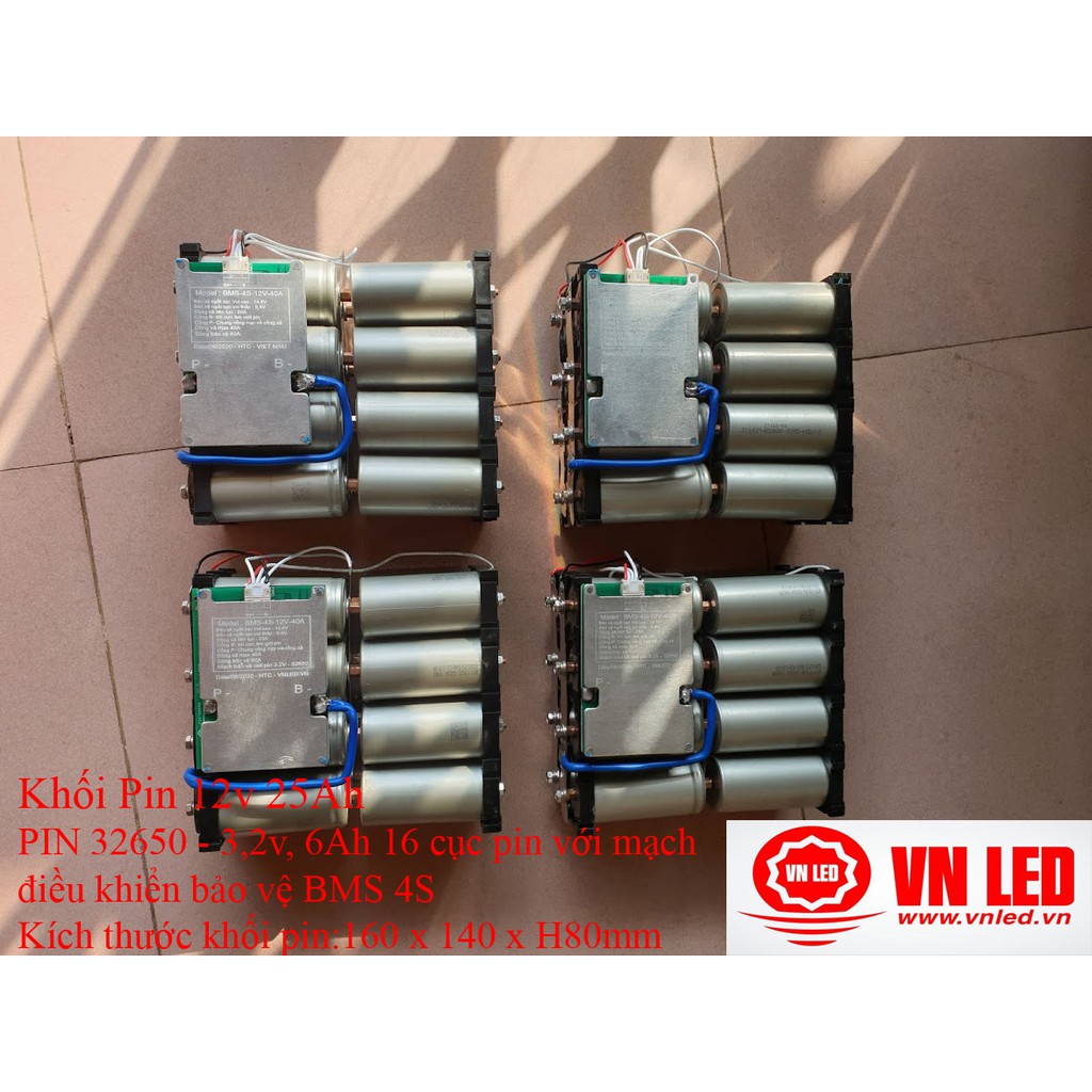 Khối Pin 12v 25Ah, Pin sạc Lithium sắt, 16 viên pin 32650, mạch bảo vệ BMS 4S, hotline 0936395395