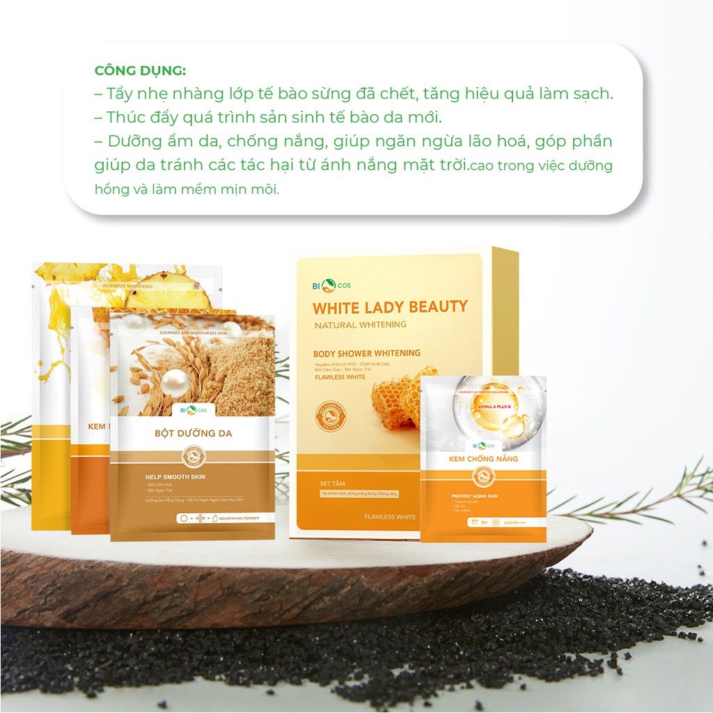 Set Tắm Trắng - White Lady Beauty Natural Whitening 7 Gói 5 Bước - Chống Lão Hóa, Tái Tạo Da 100ml | BigBuy360 - bigbuy360.vn